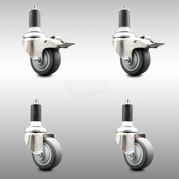 Service Caster 3.5 Inch 316SS Thermoplastic Rubber 1-3/8 Inch Stem Caster Lock Brake SCC, 2PK SCC-SS316TTLEX20S3514-TPRB-2-S-2-138 - main